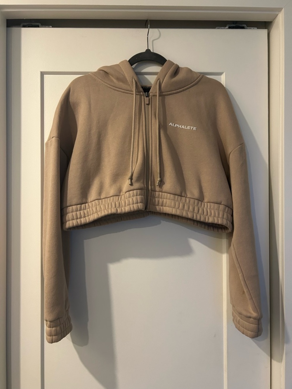 Alphalete Cropped Zip Hoodie in Beige Taupe